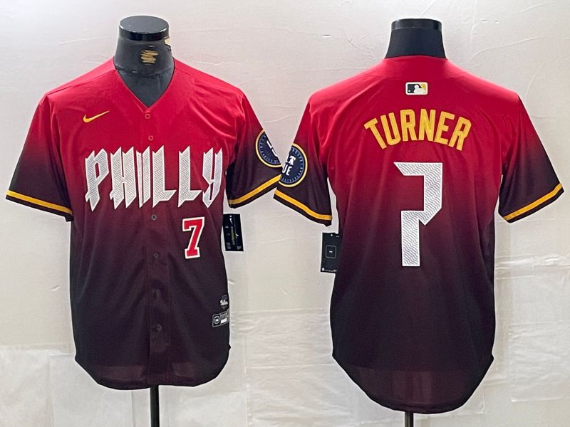 Men Philadelphia Phillies #7 Turner Red City Edition Nike 2024 MLB Jersey style 2